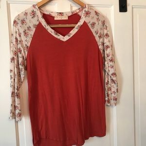 Floral 3/4 sleeve baseball t shirt
